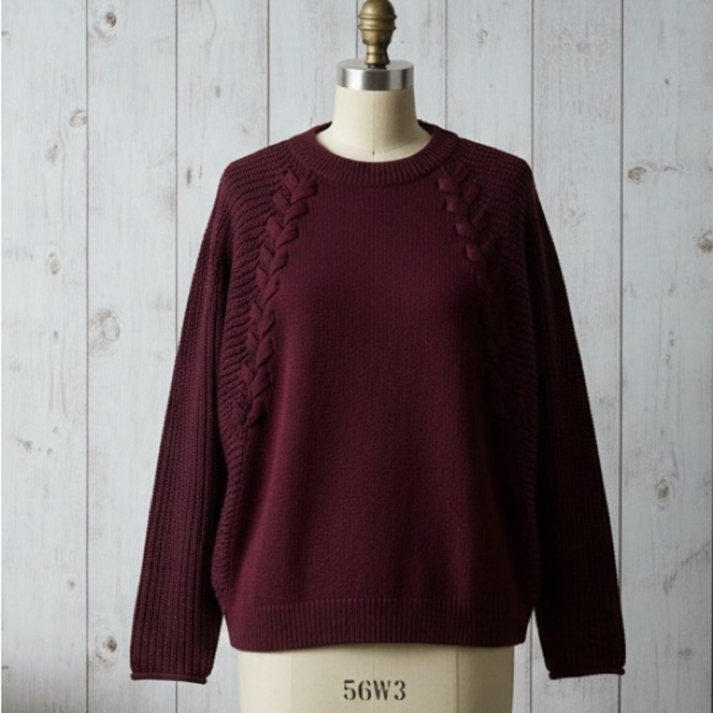 Simply Vera Wang Women’s Braided Cable Knit Dolman Sweater Size Small Burgundy